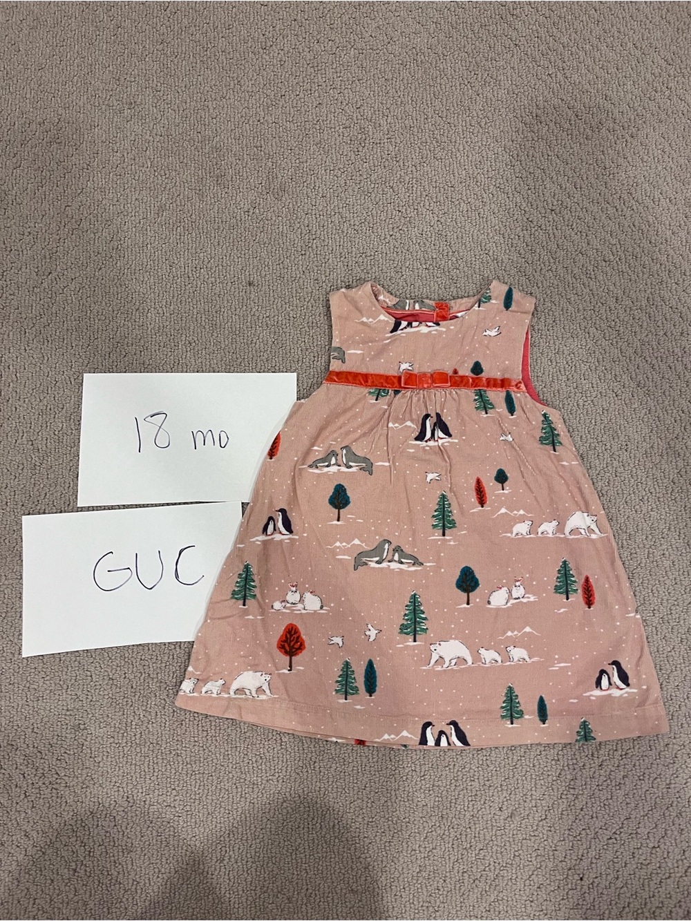 Baby Boden Pink Woodland Print Dress with Red Trim